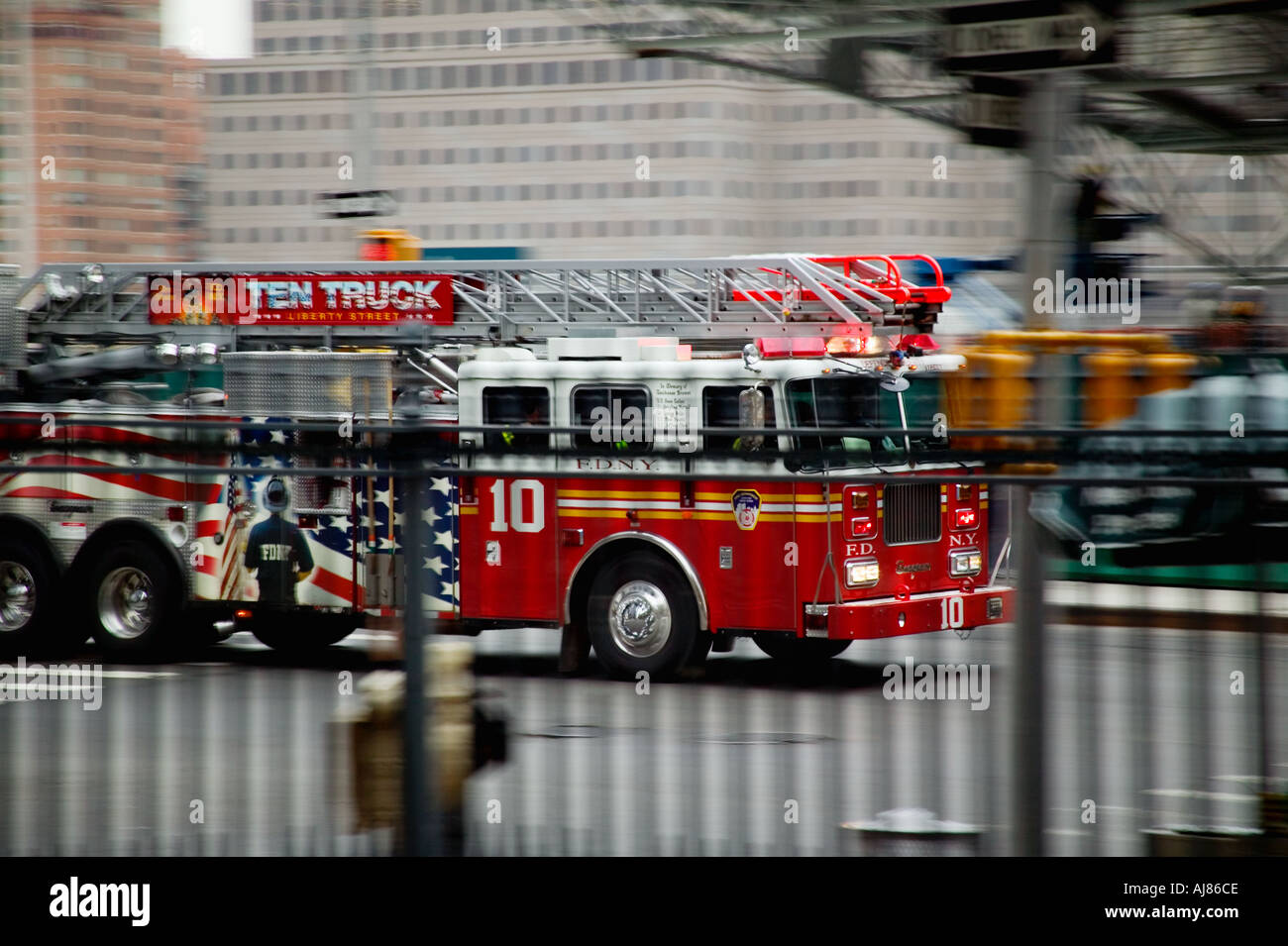 FDNY Engine and Ladder company 10 fire truck on way to emergency call
