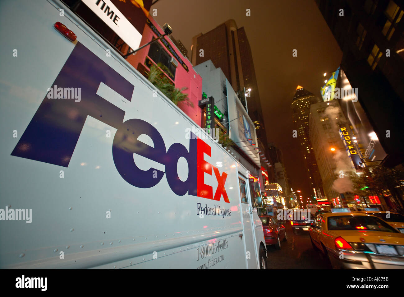 Federal Express truck making deliveries in Times Square at West 49th
