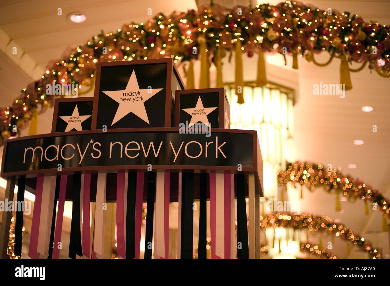 Christmas Holiday decorations inside Macy s Department Store at ...