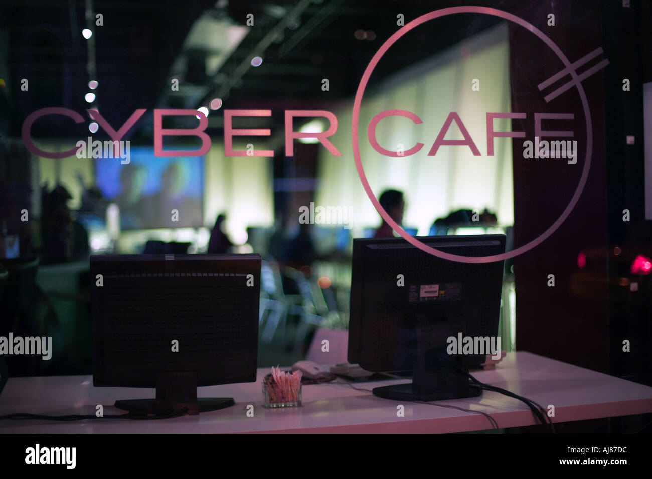 Cyber Cafe or internet cafe on 48th street in Midtown Manhattan New York NY Stock Photo