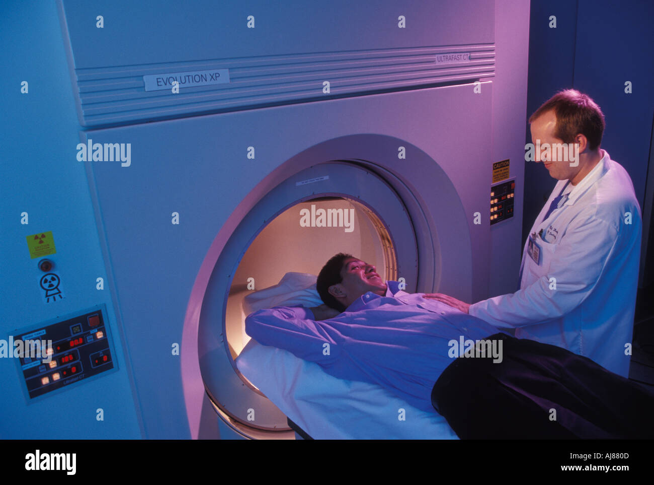 A heart patient undergoing an ultrafast CT scan also know as electron beam  computed tomography EBCT Stock Photo - Alamy