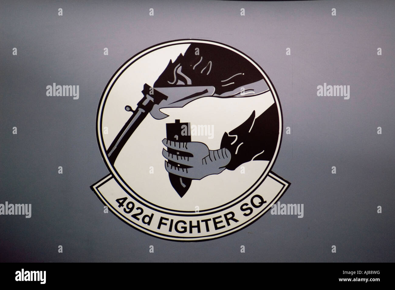 Eagle logo on F-15E Strike Eagle Fighter, Farnborough International Airshow 2006 Stock Photo
