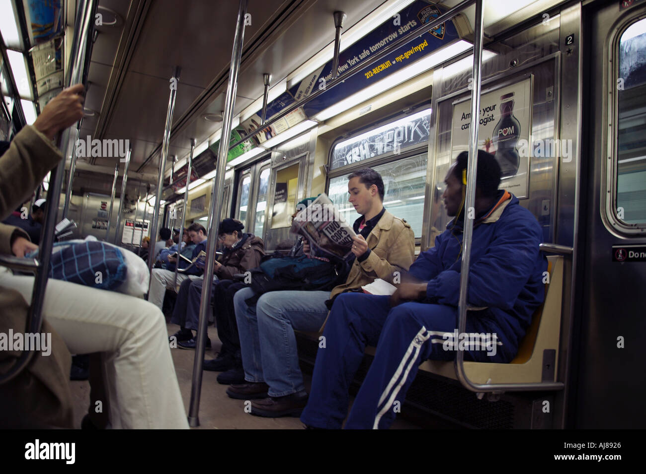 Passengers in subway car New York NY Stock Photo - Alamy