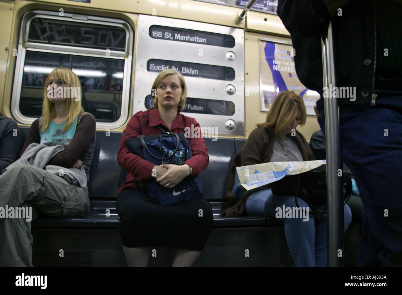 Passengers in subway car New York NY Stock Photo - Alamy
