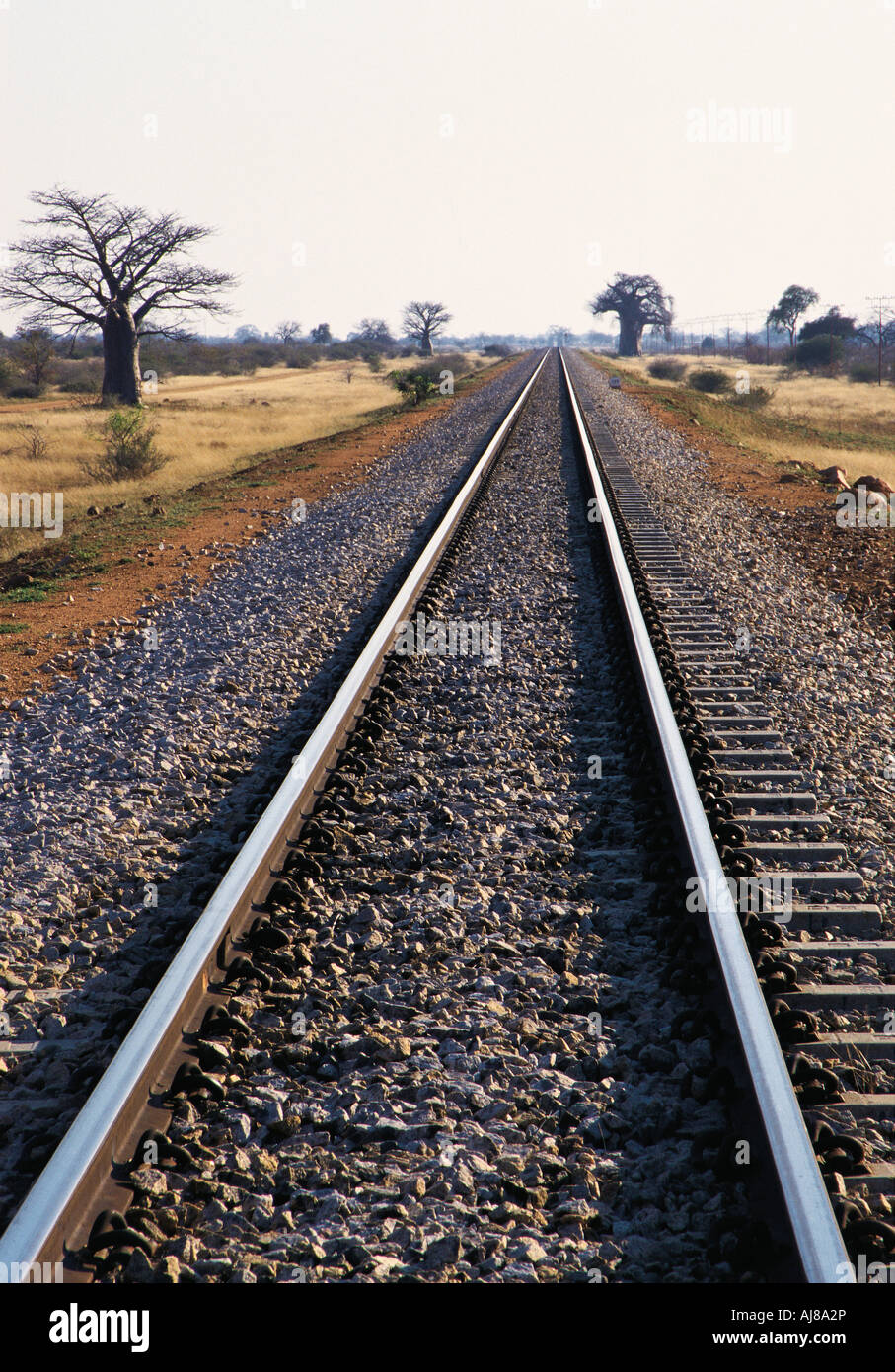Railway line close to Beitbridge on Limpopo River border with South Africa Zimbabwe Stock Photo