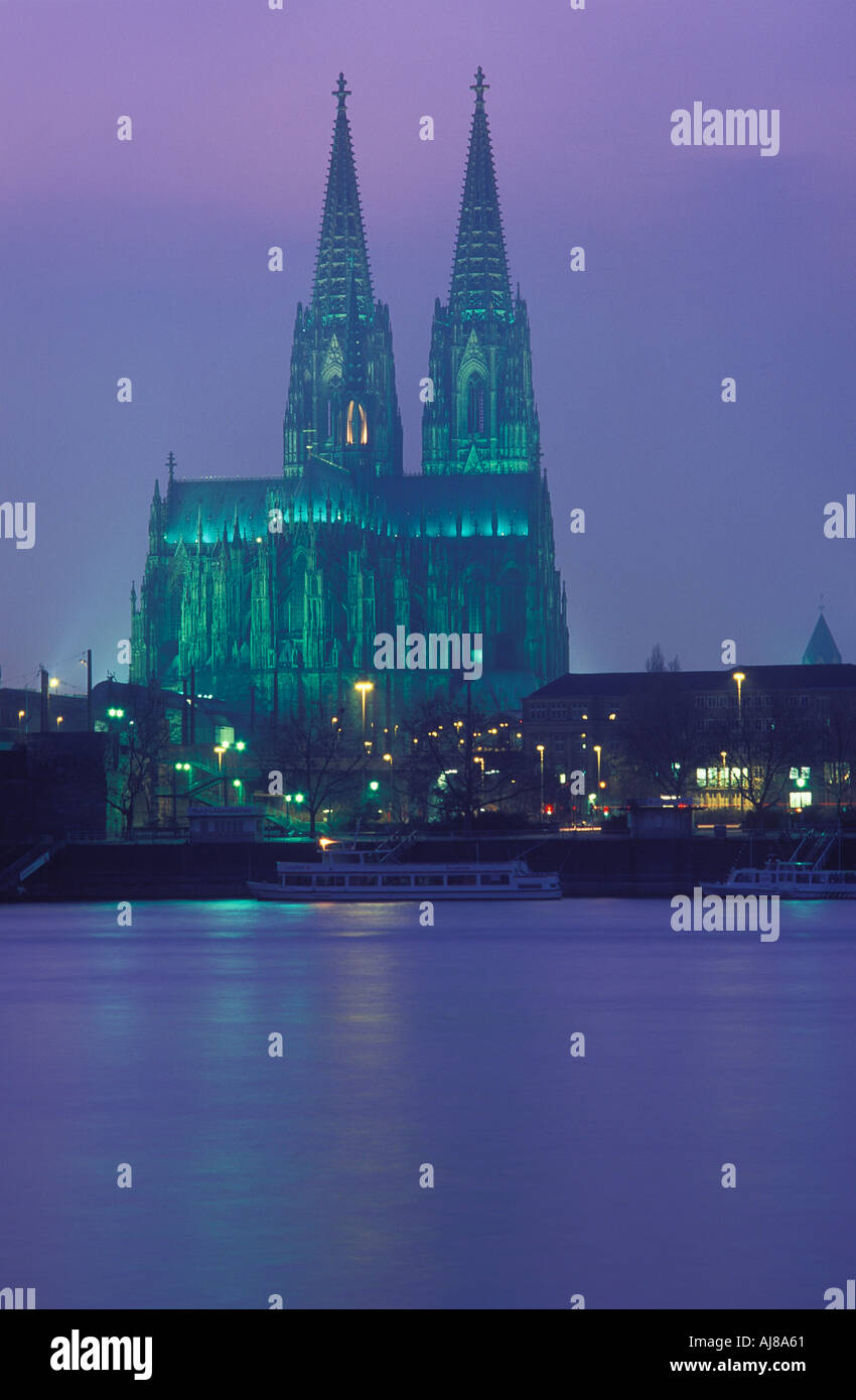 Cathedral and River Rhine Cologne Germany Stock Photo