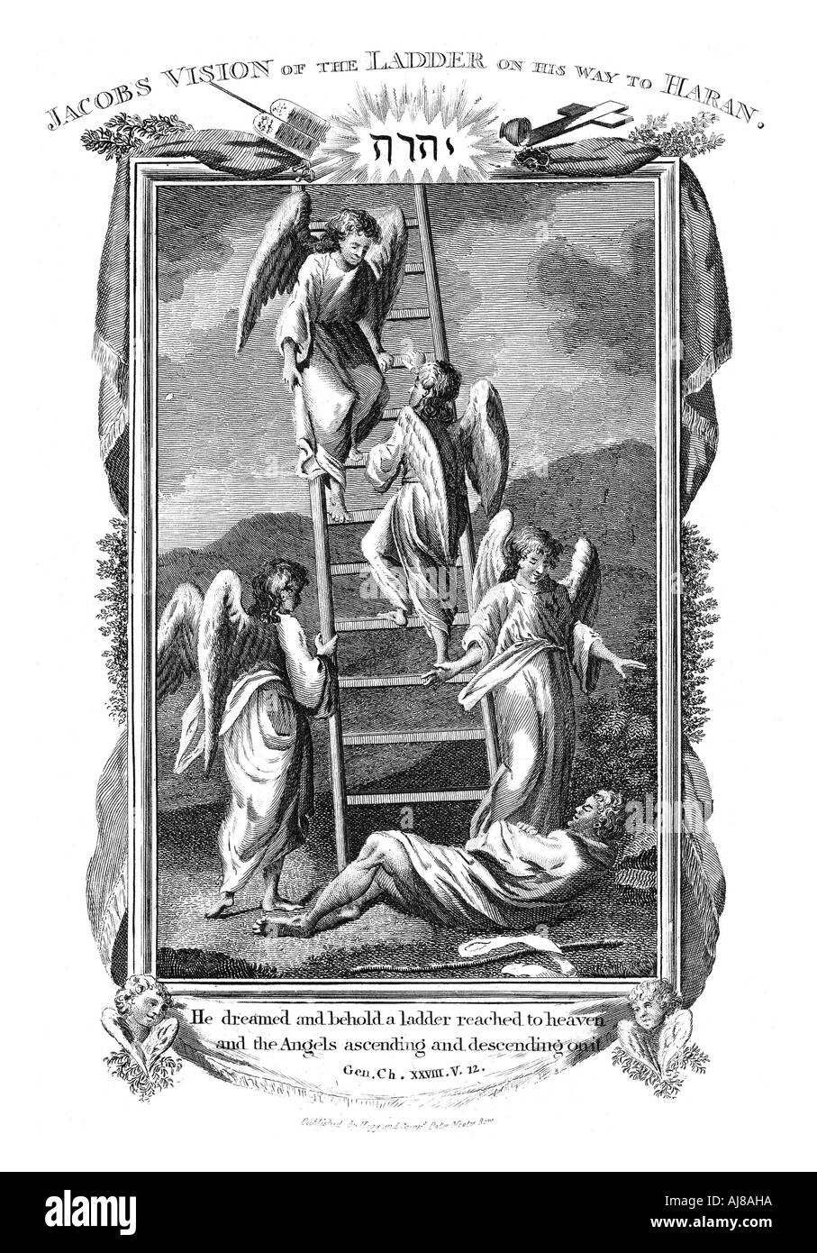 Jacob's dream of angels ascending and descending the ladder to heaven, c1808. Artist Unknown