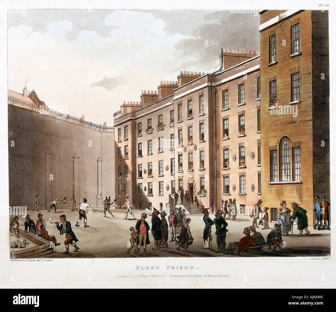 Inner court, Fleet Prison, London, 1808-1811. Artist: Thomas Rowlandson Stock Photo
