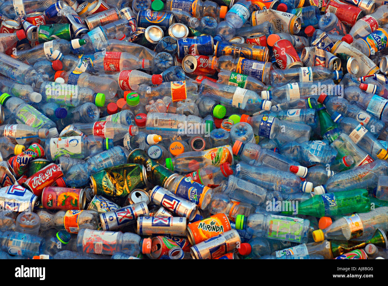 Plastic bottle and tin can recycling bin Stock Photo Alamy