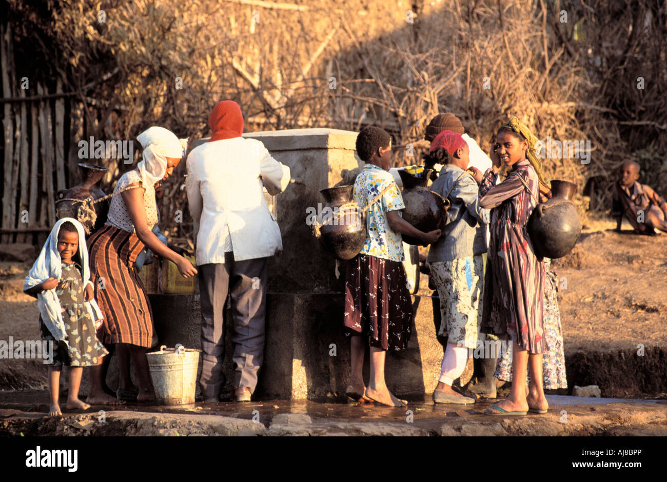 People at a water pump in Ethiopia Stock Photo Alamy