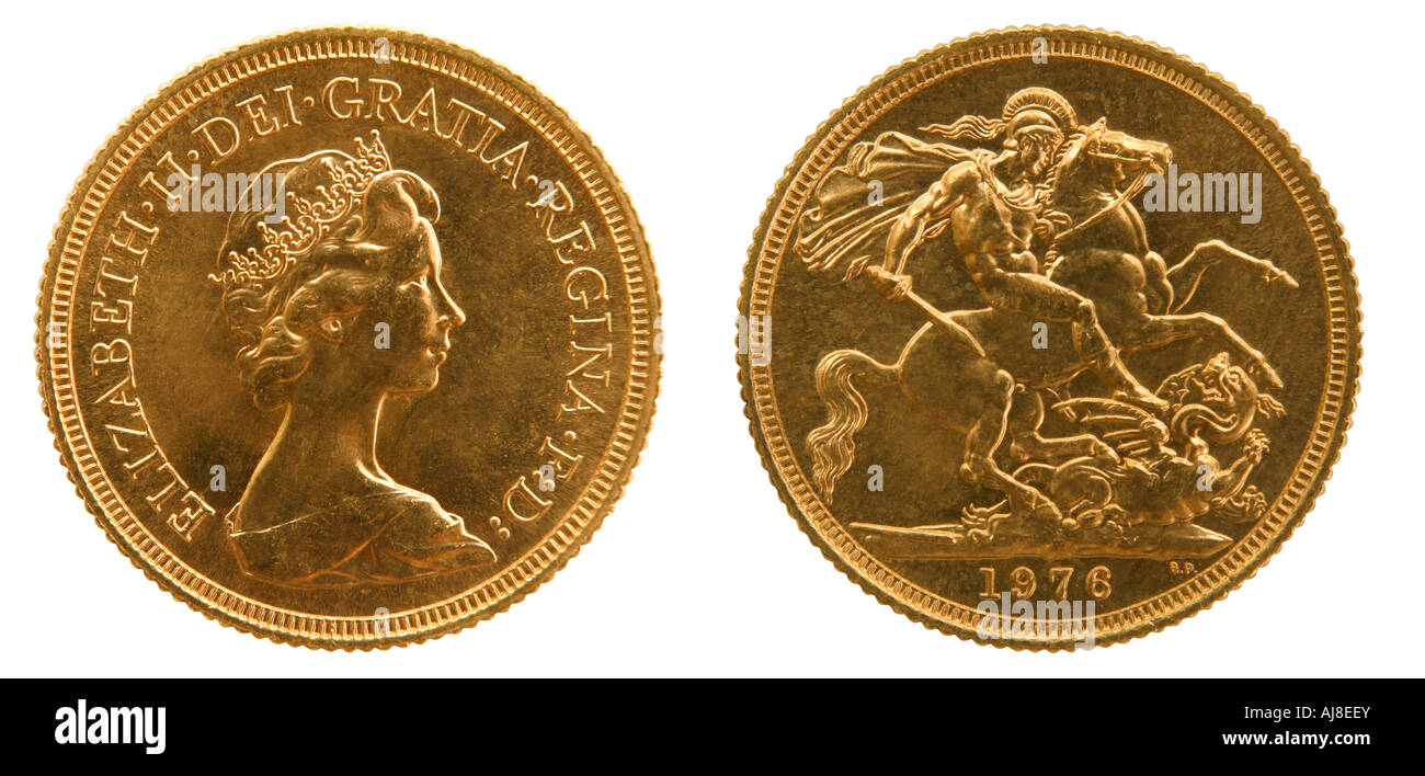 1976 British Sovereign gold coin obverse and reverse Stock Photo