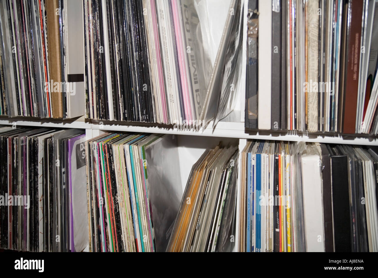 Collection of records on shelves Stock Photo Alamy