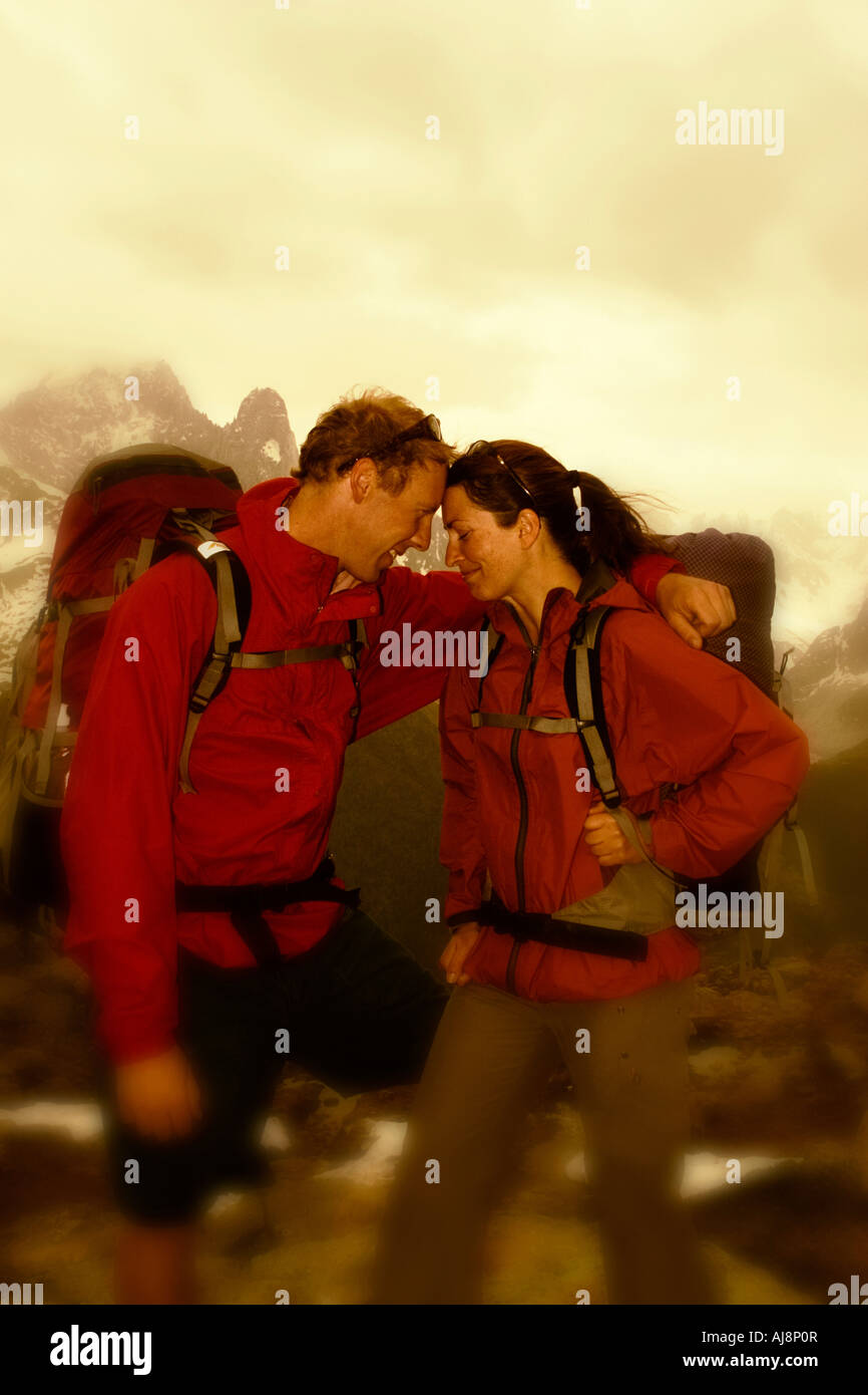 Two hikers in red hi-res stock photography and images - Alamy