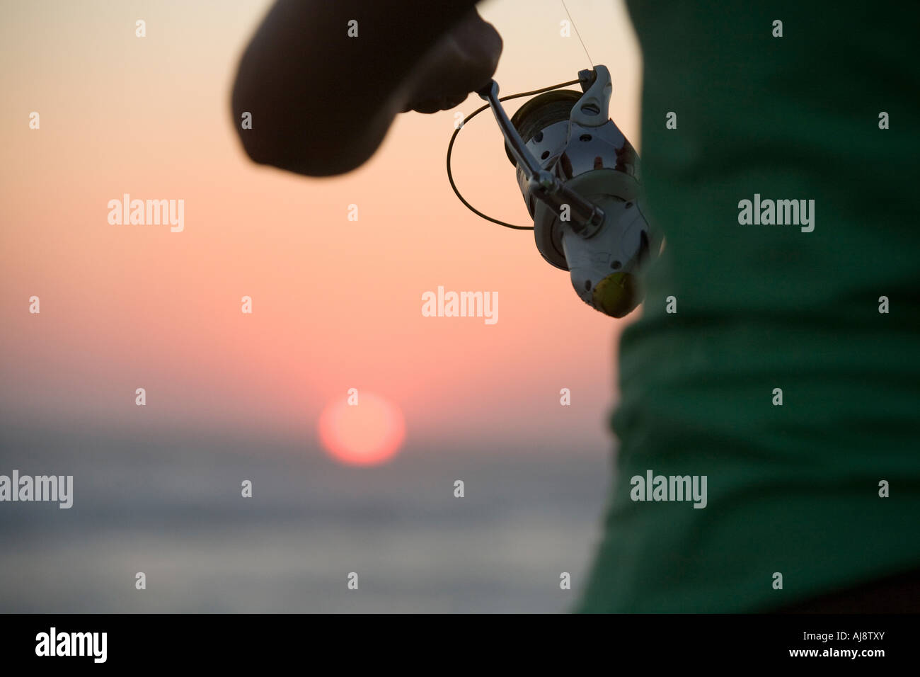 Fishing on beach at sunset Mexico. Stock Photo