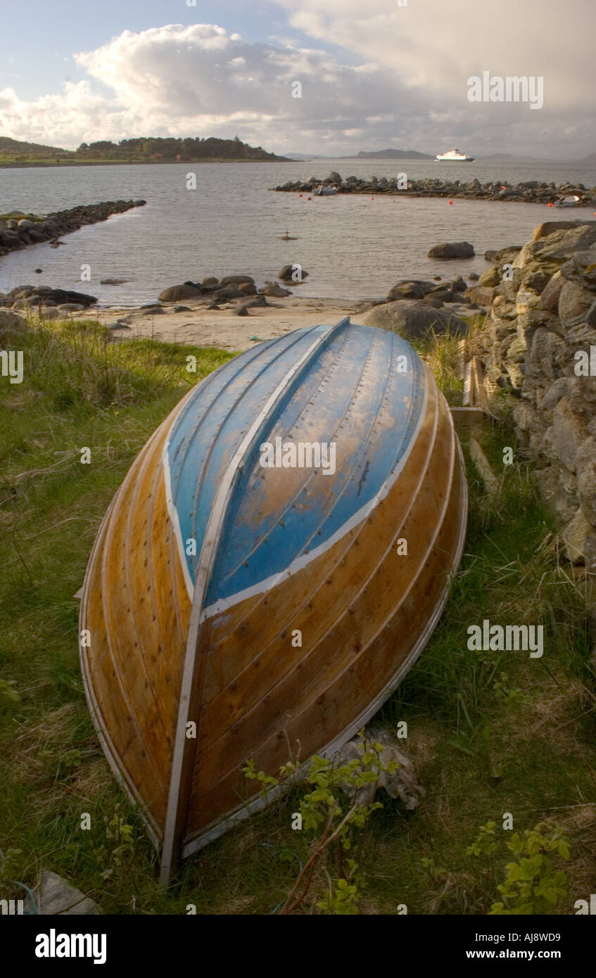 Wooden boat on land at Randaberg, Stavanger area, Norway. Stock Photo