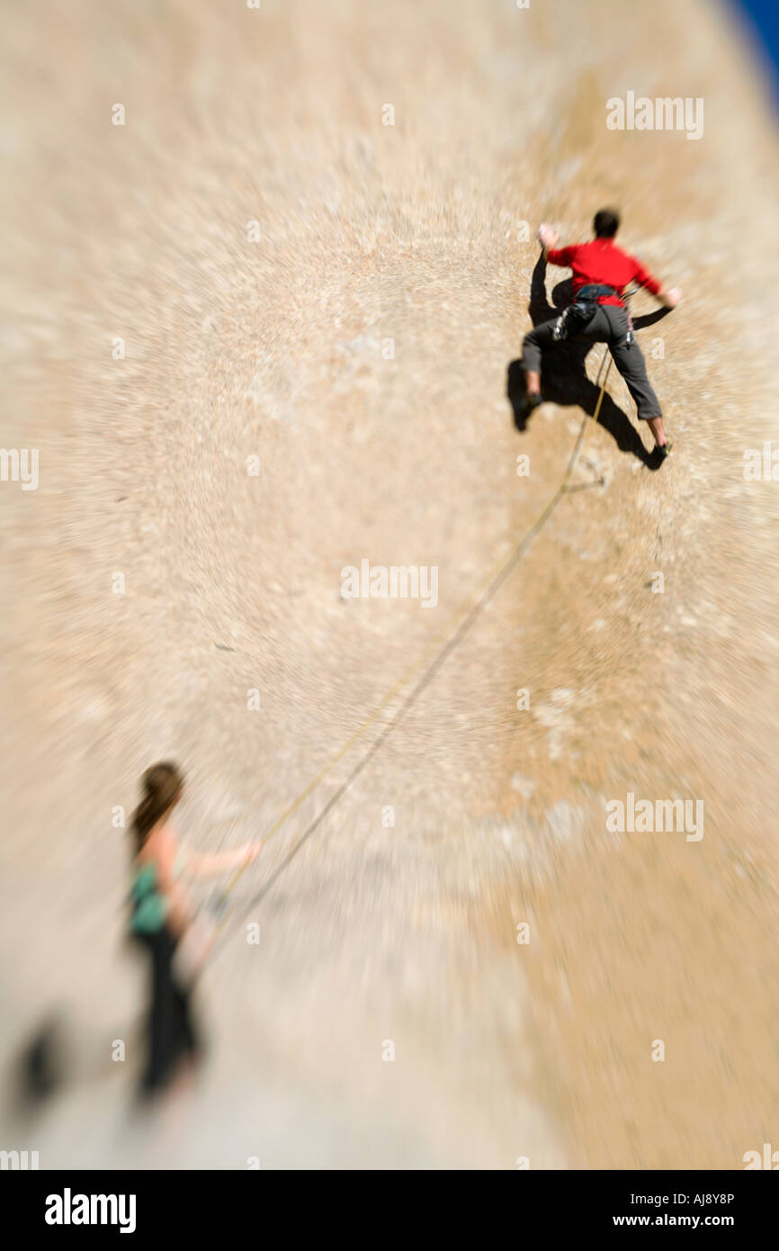 Belaying and lead climbing Stock Photo Alamy