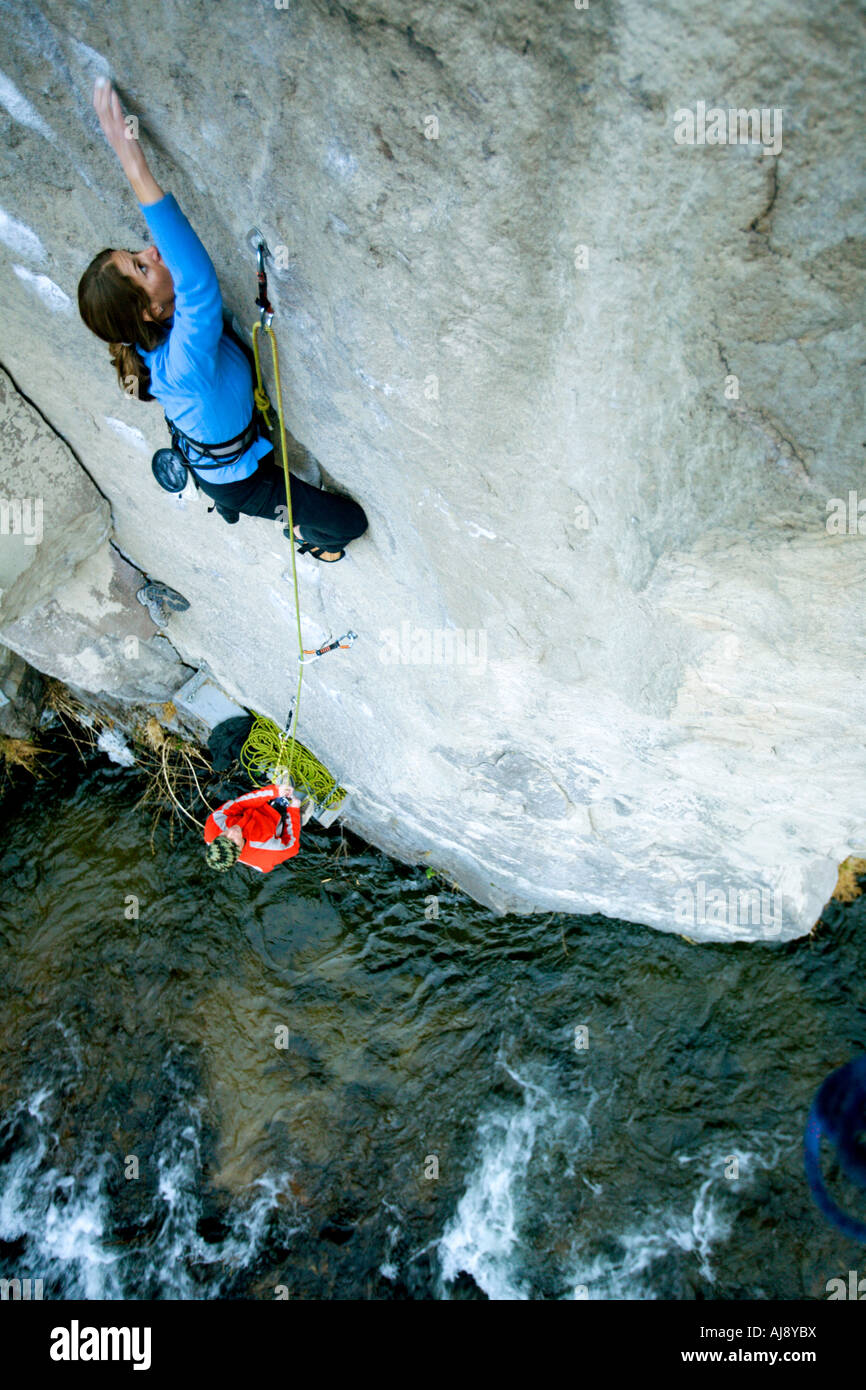 Climbing/belaying above a river Stock Photo Alamy