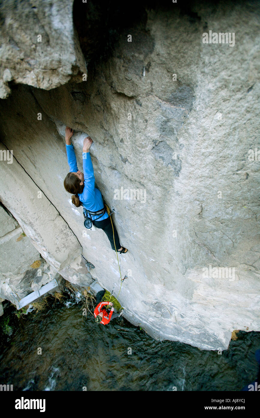 Climbing/belaying above a river Stock Photo Alamy