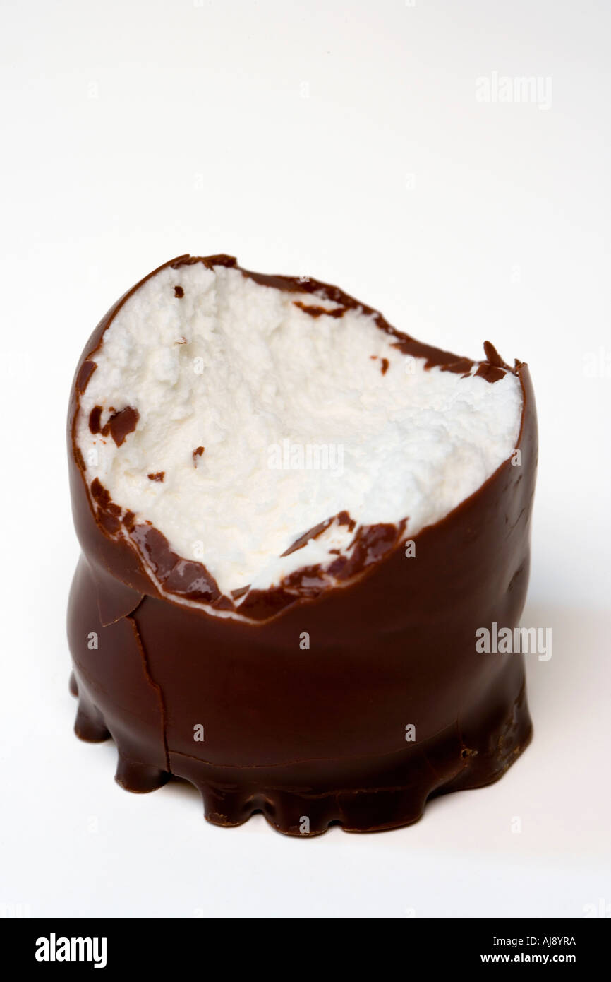 Chocolate marshmallow with missing bite Stock Photo