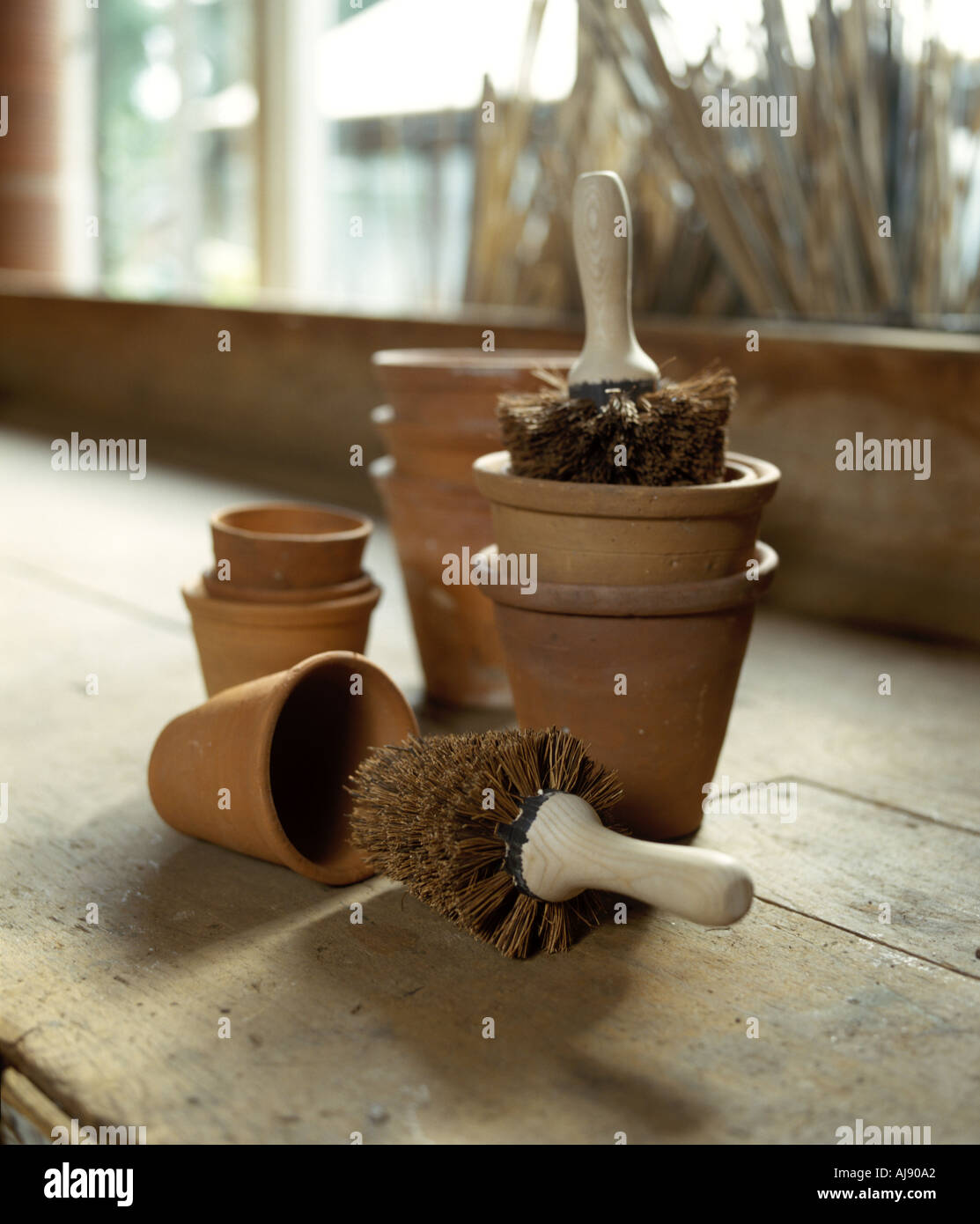 Gardener Work Potting Bench In Gardeners Shed Used In The Hobby Of