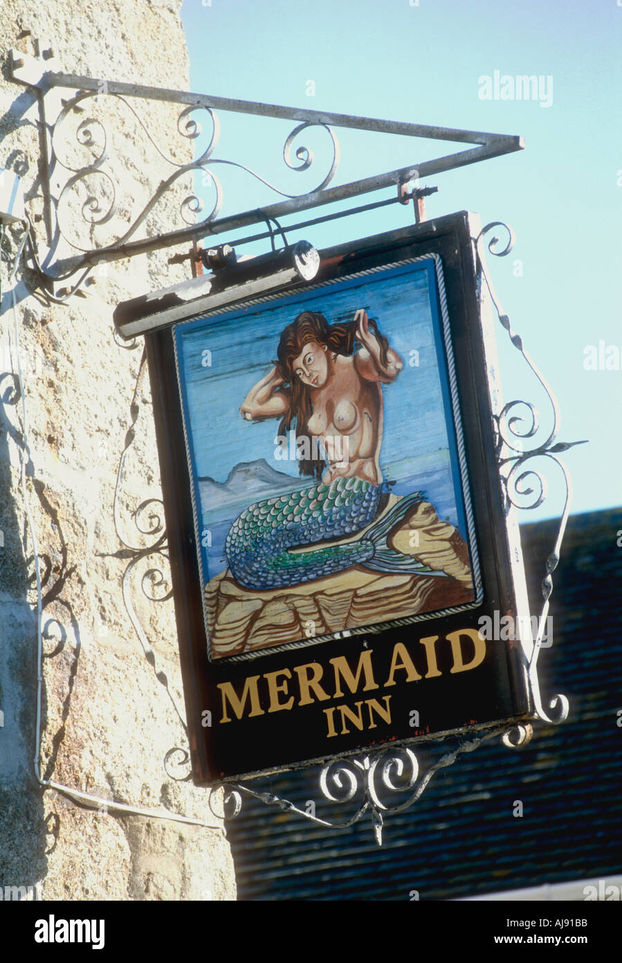 Mermaid pub sign at St Marys island Isles of Scilly England UK Stock Photo