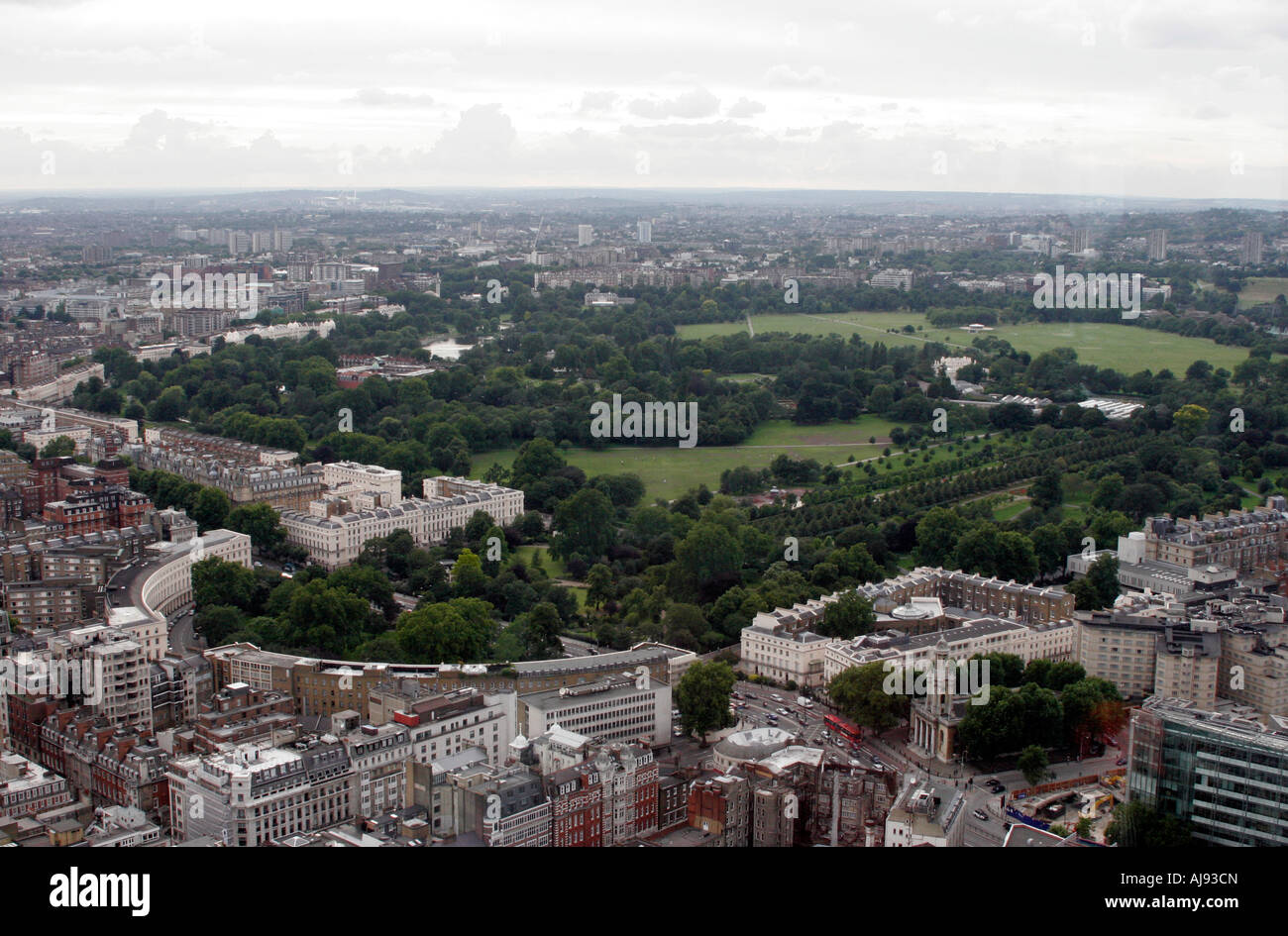 The view from the top of the BT Telecom Tower across Regents Park towards Wembley and North West London Stock Photo