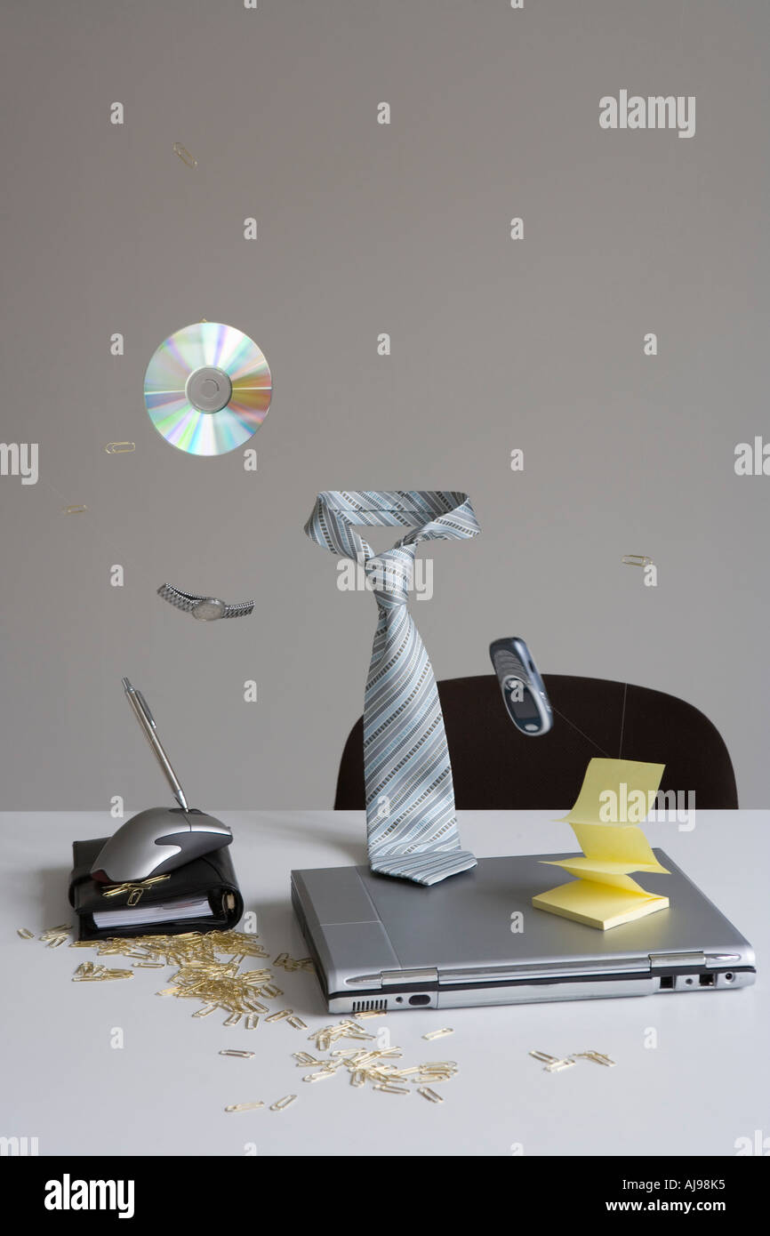 Objects in office floating in mid air Stock Photo Alamy