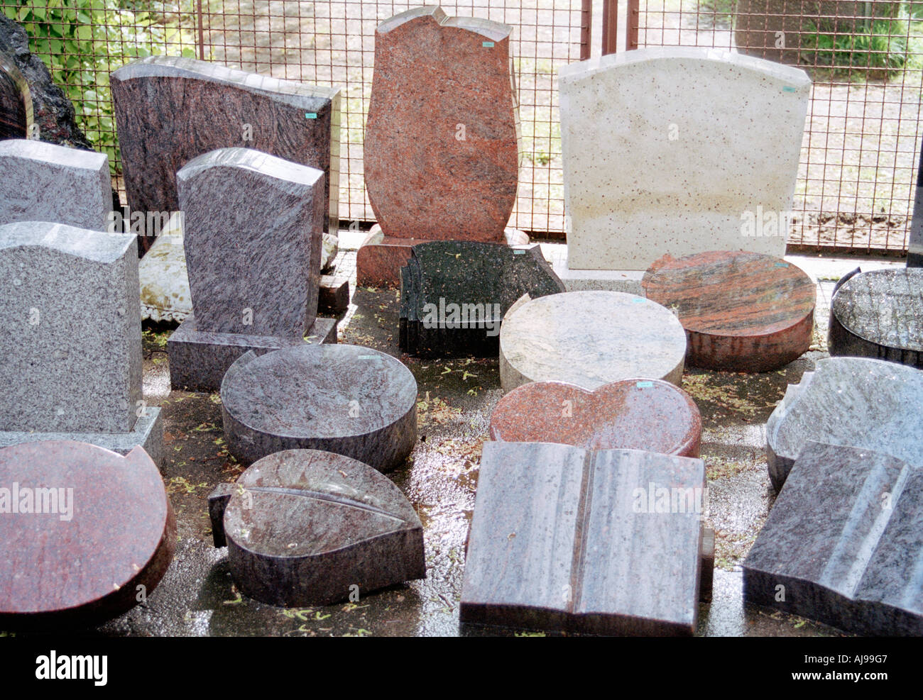 Collection of marble tombstones Stock Photo