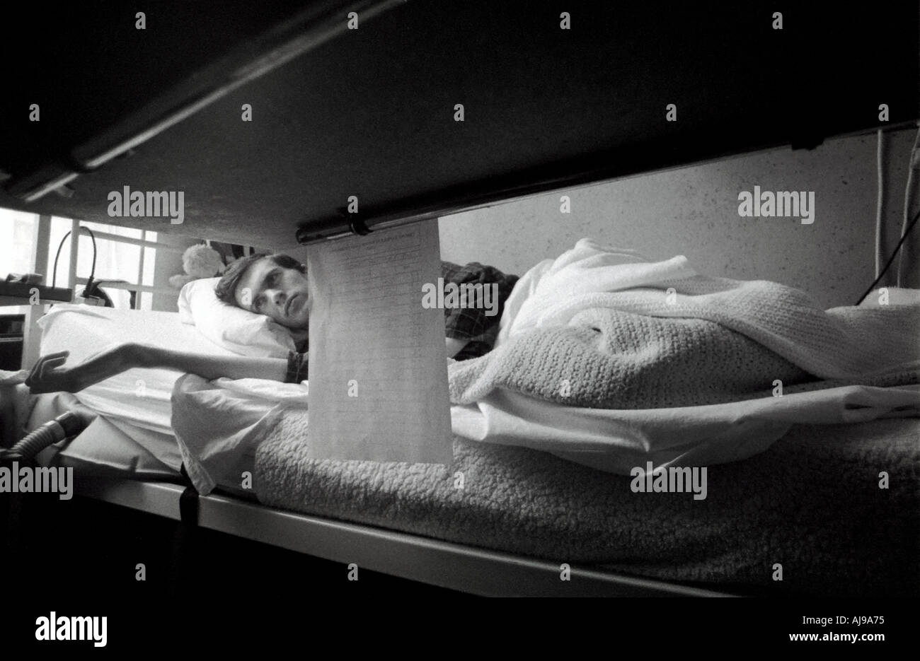 A young man in hospital suffering from ME, UK. Stock Photo