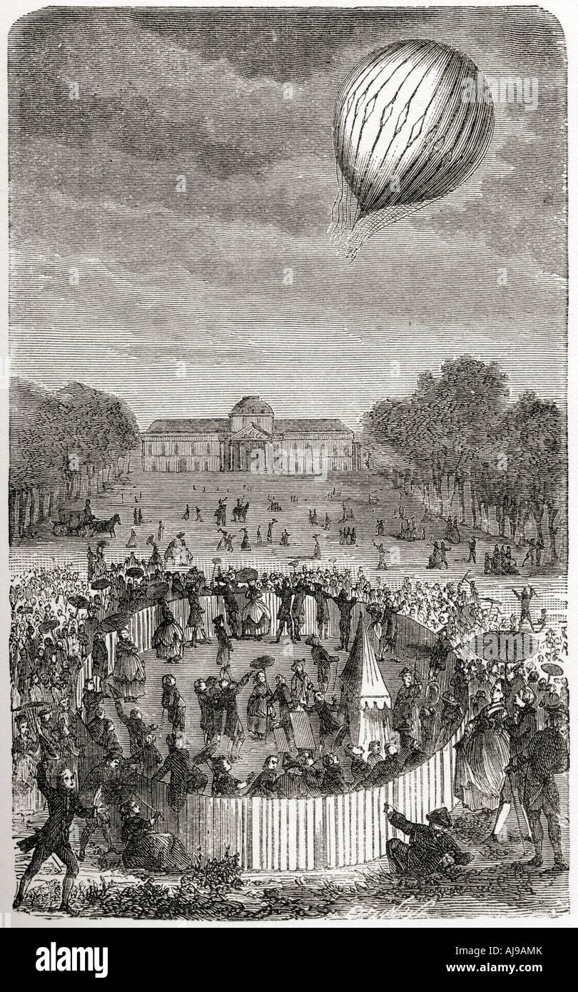 Ascent of Charles balloon over the Champ de Mars, Paris, France, August 27, 1783. Stock Photo