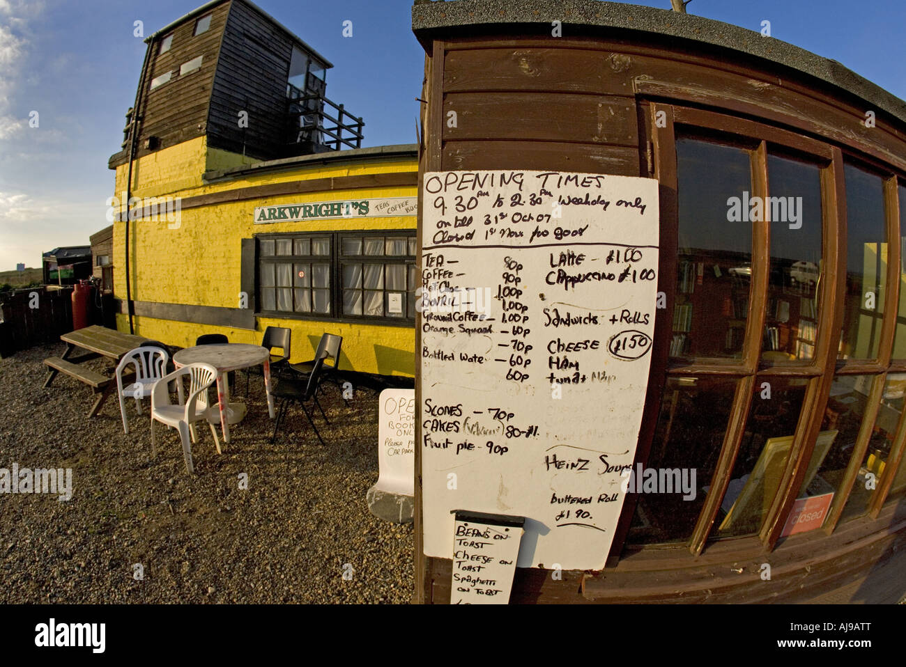 The old Cafe now demolished on Cley Beach  Norfolk Stock Photo