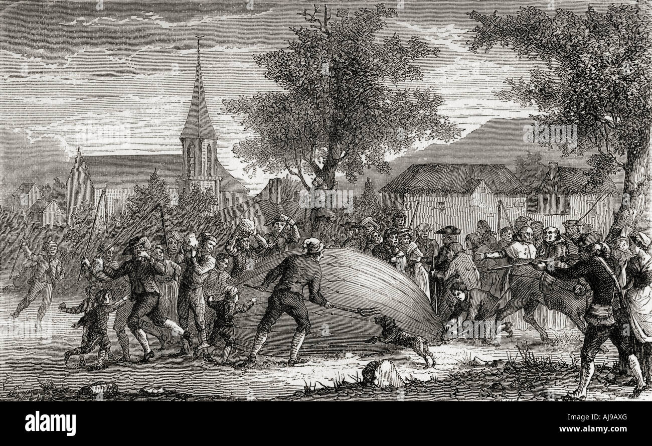 The Destruction of the Jacques Charles balloon, Paris, France, August 27, 1783. Stock Photo