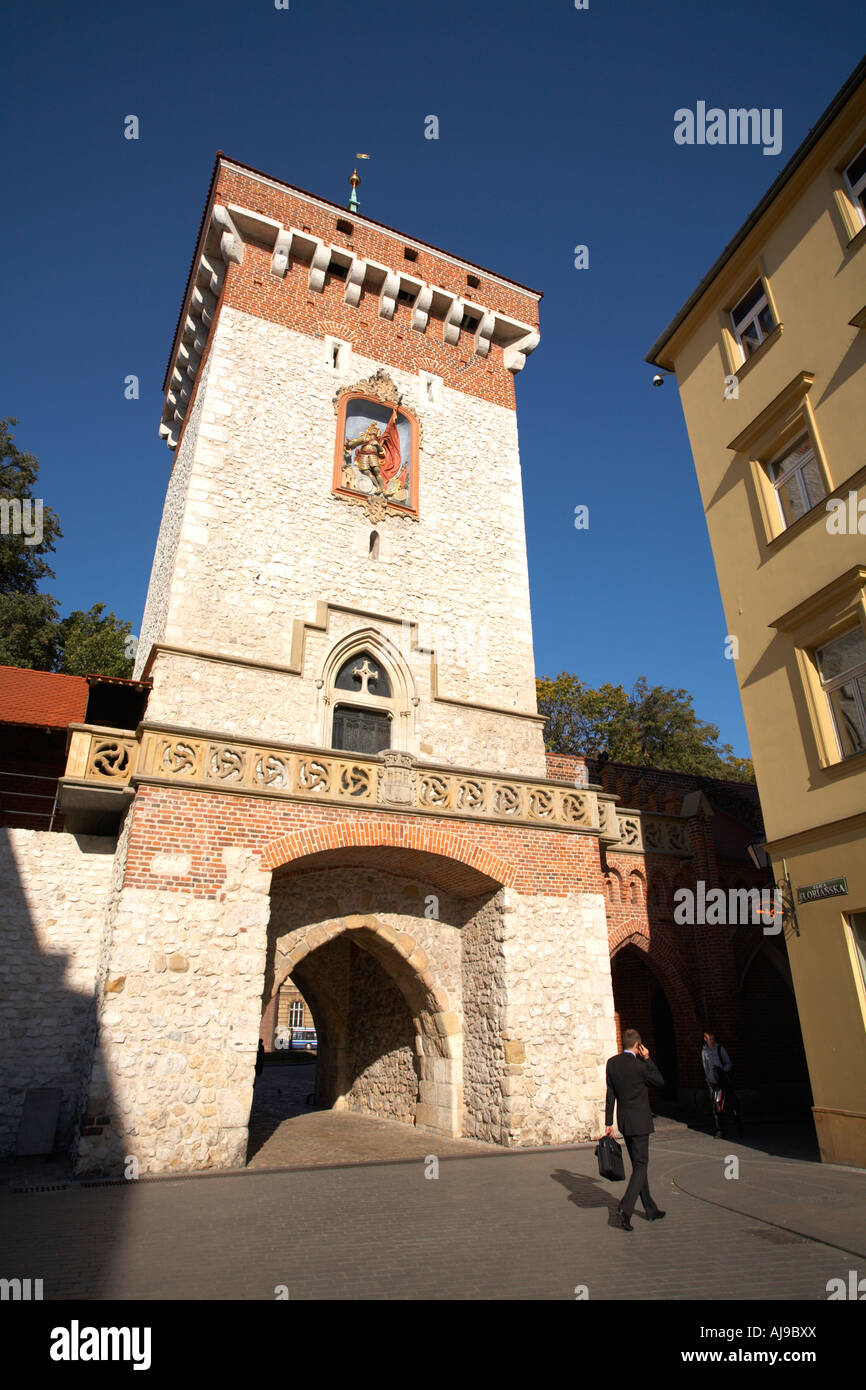 Poland Krakow Cracow Florian Gate Entrance to Old Town Stock Photo