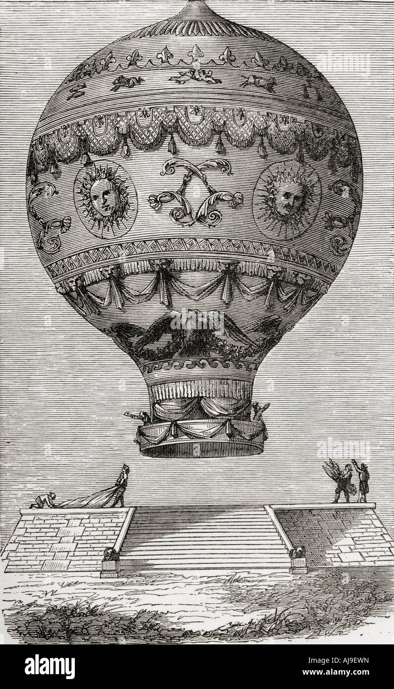 François Laurent le Vieux d'Arlandes Jean-François Pilâtre de Rozier. The first manned free balloon flight 21 November 1783, in a Montgolfier balloon Stock Photo