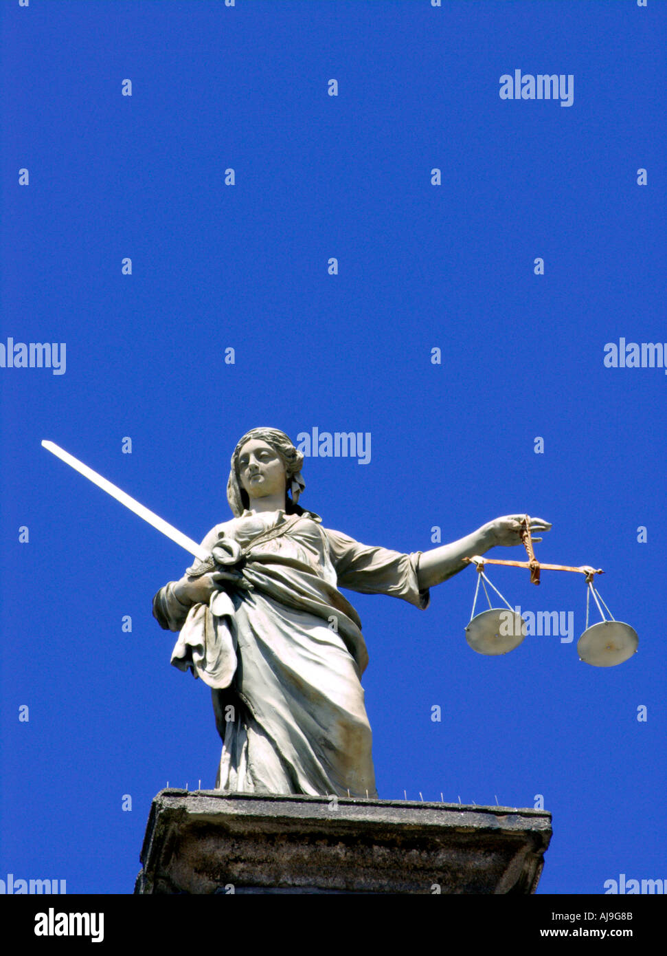Figure of Justice on top of Dublin Castle in Dublin Ireland Stock Photo