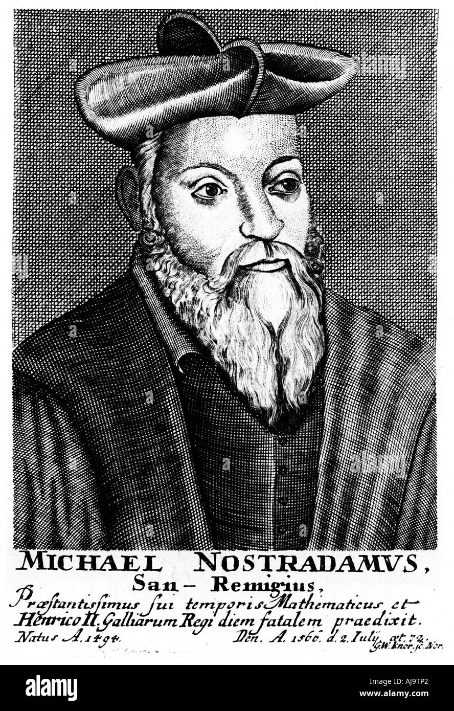 Nostradamus, 16th century French physician and astrologer, 1725. Artist: Unknown Stock Photo