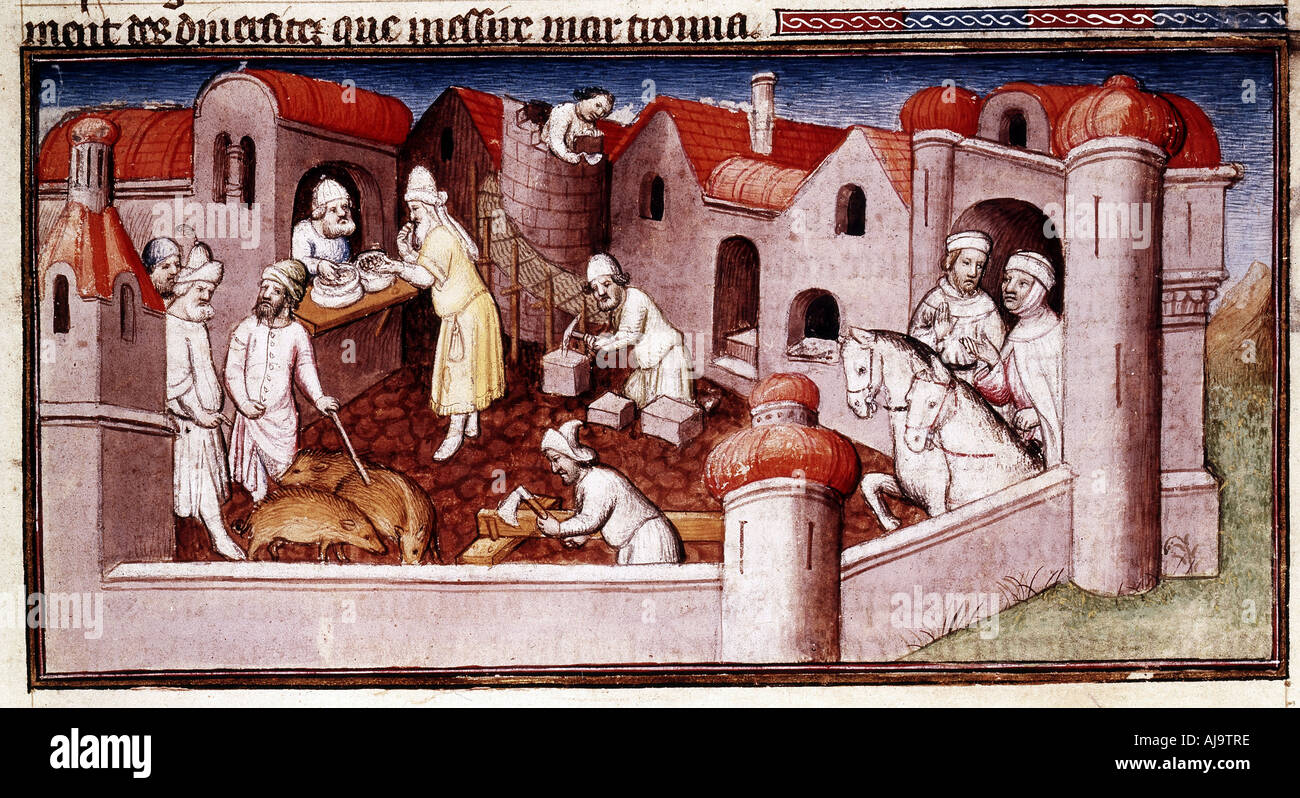 Scene from Marco Polo's Book of Marvels..., early 15th century. Artist: Master of Boucicaut Stock Photo