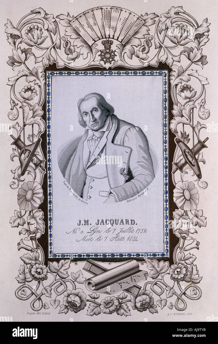 Joseph-Marie Jacquard, inventor of the Jacquard loom, c1850. Artist: Unknown Stock Photo