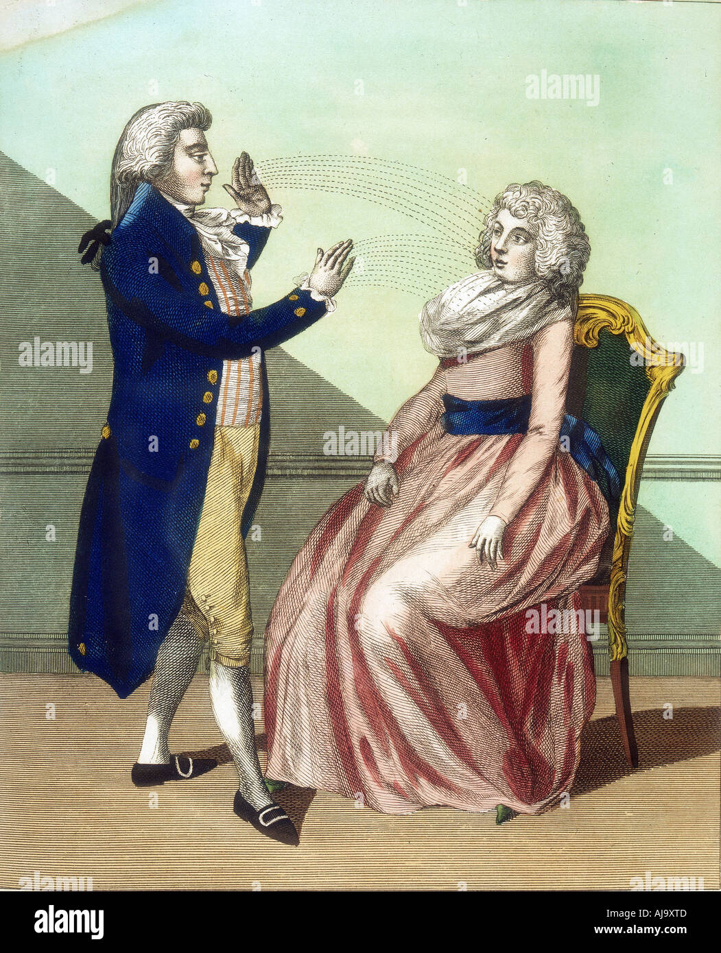 Hypnotist mesmerising a patient, c1795. Artist: Unknown Stock Photo