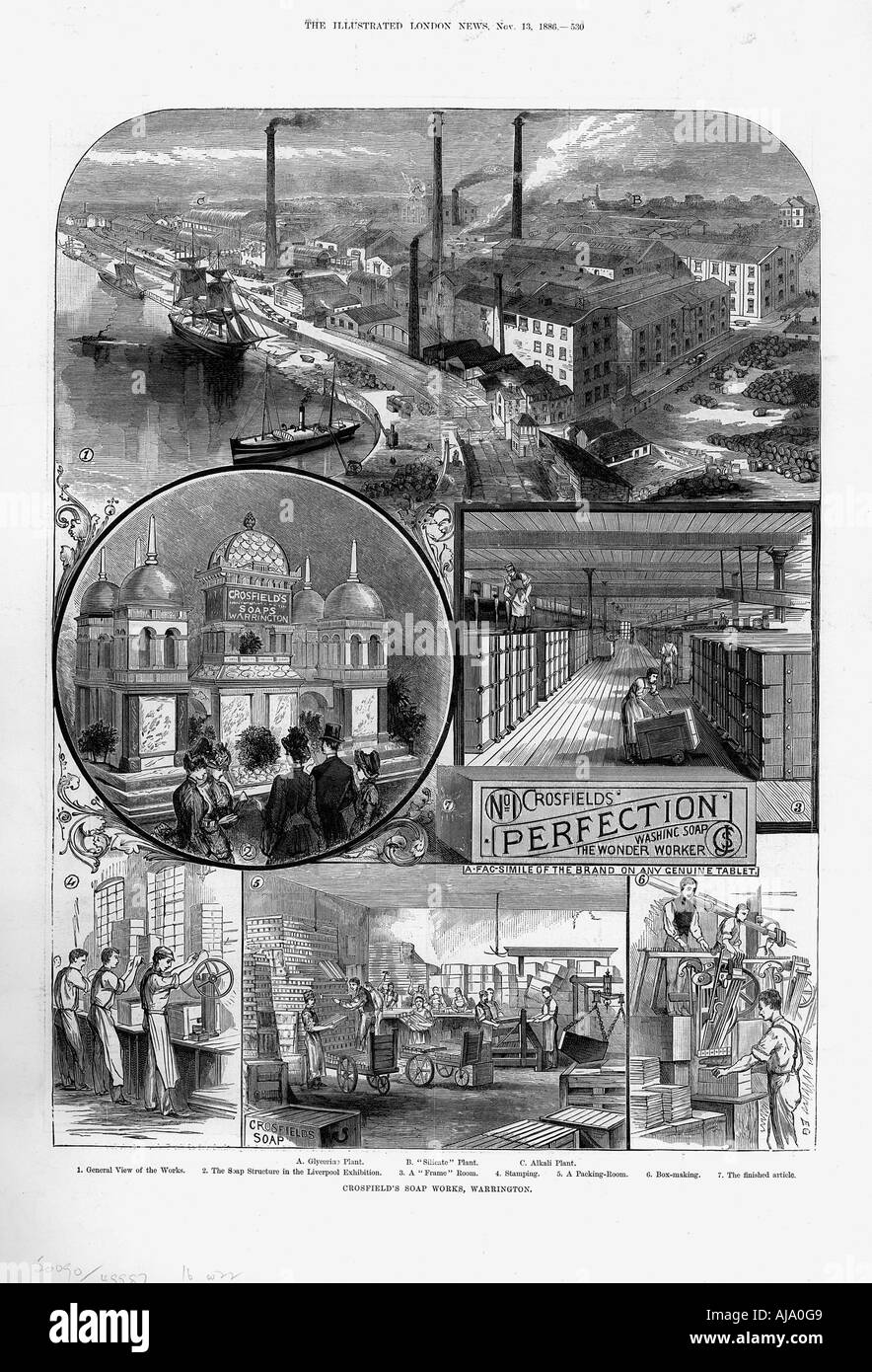 Joseph Crosfield & Son's soap factory at Bank Quarry, Warrington, Cheshire, 1886. Artist: Unknown Stock Photo