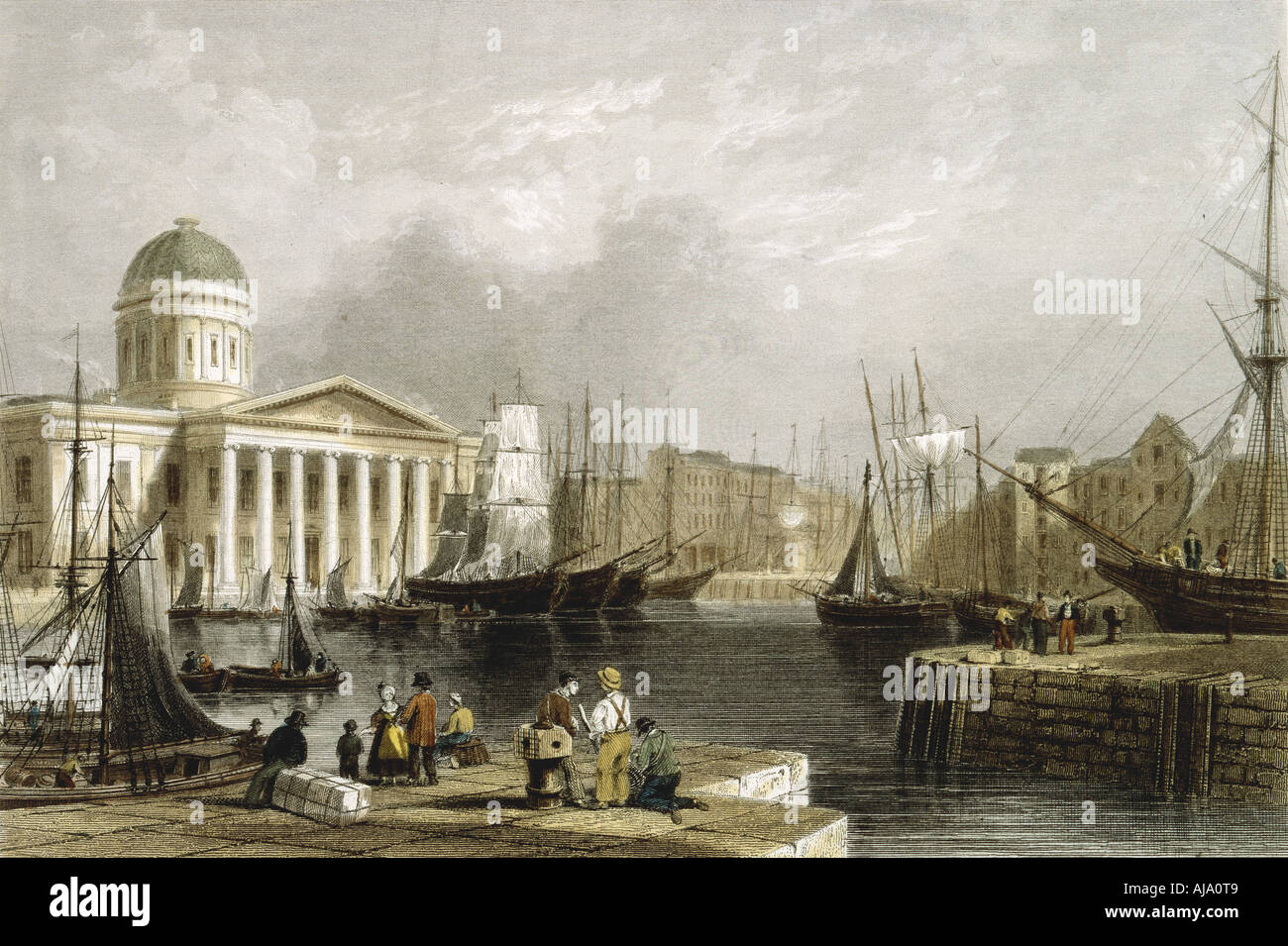 Canning Dock, Liverpool, showing the Custom House, 1841. Artist: Unknown Stock Photo