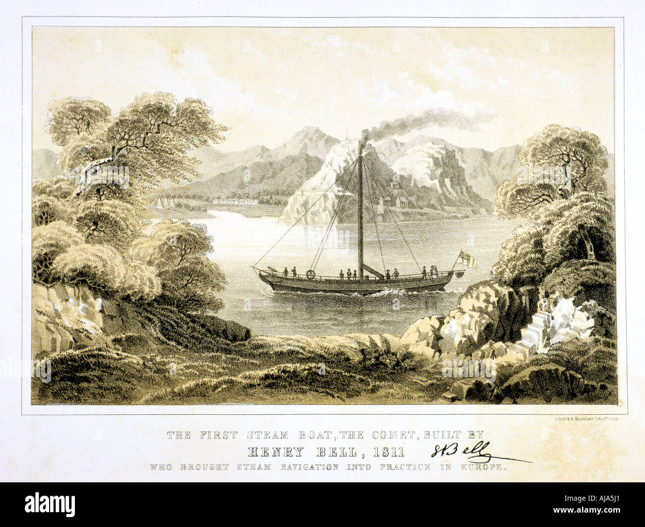 Henry Bell's steam boat 'Comet' of 1811, (1856).  Artist: Anon Stock Photo