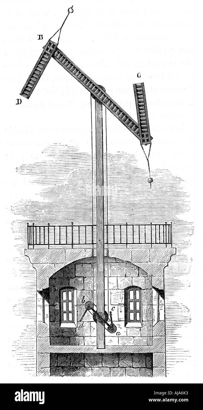 Sectional view of a telegraph tower for Claude Chappe's semaphore, 1792, (c1870). Artist: Unknown Stock Photo