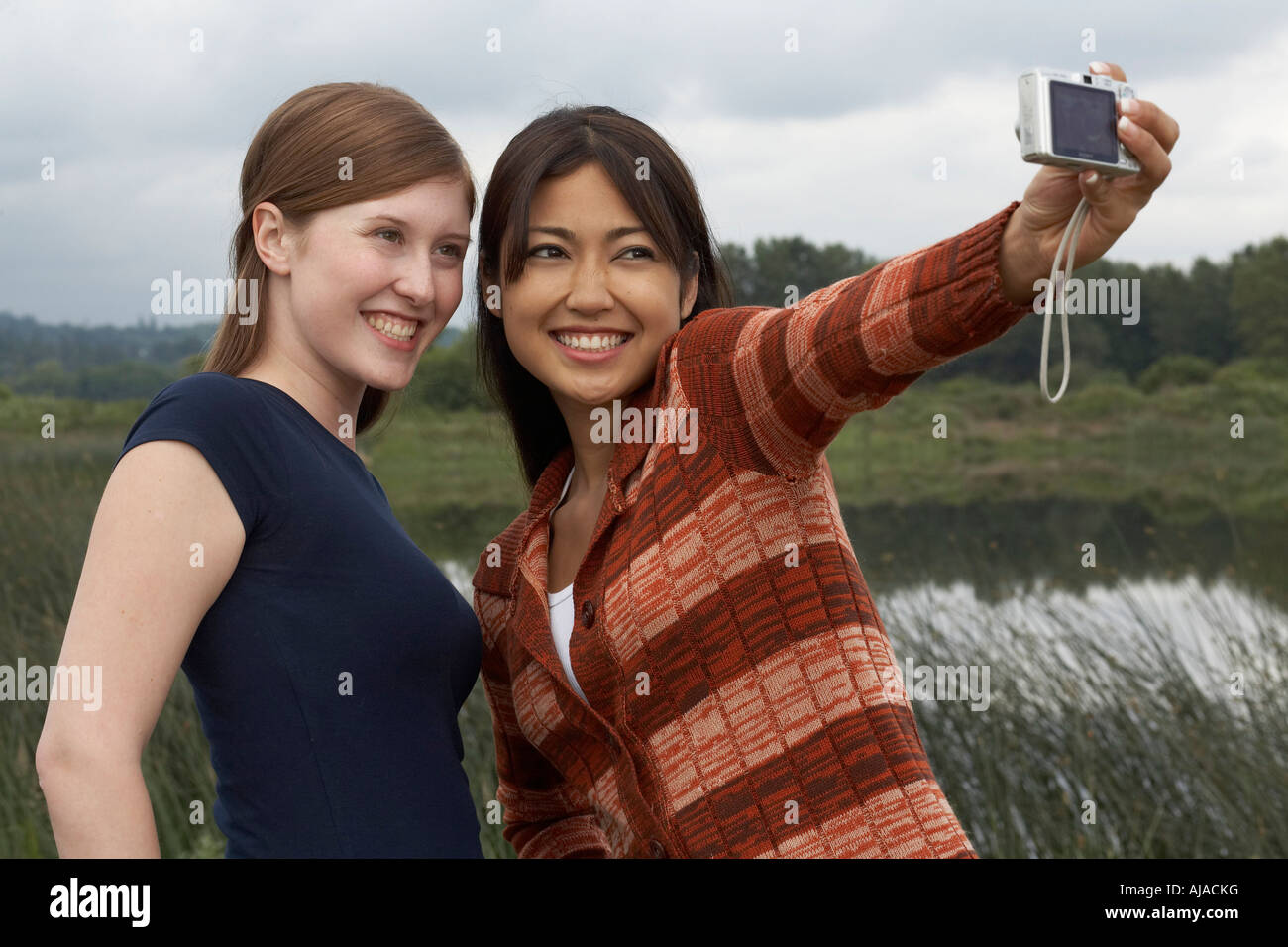 Friends Taking Self Portrait Stock Photo Alamy
