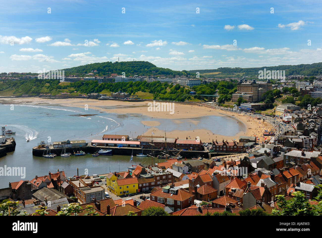 South Bay And Harbour Scarborough North Yorkshire England Stock Photo ...