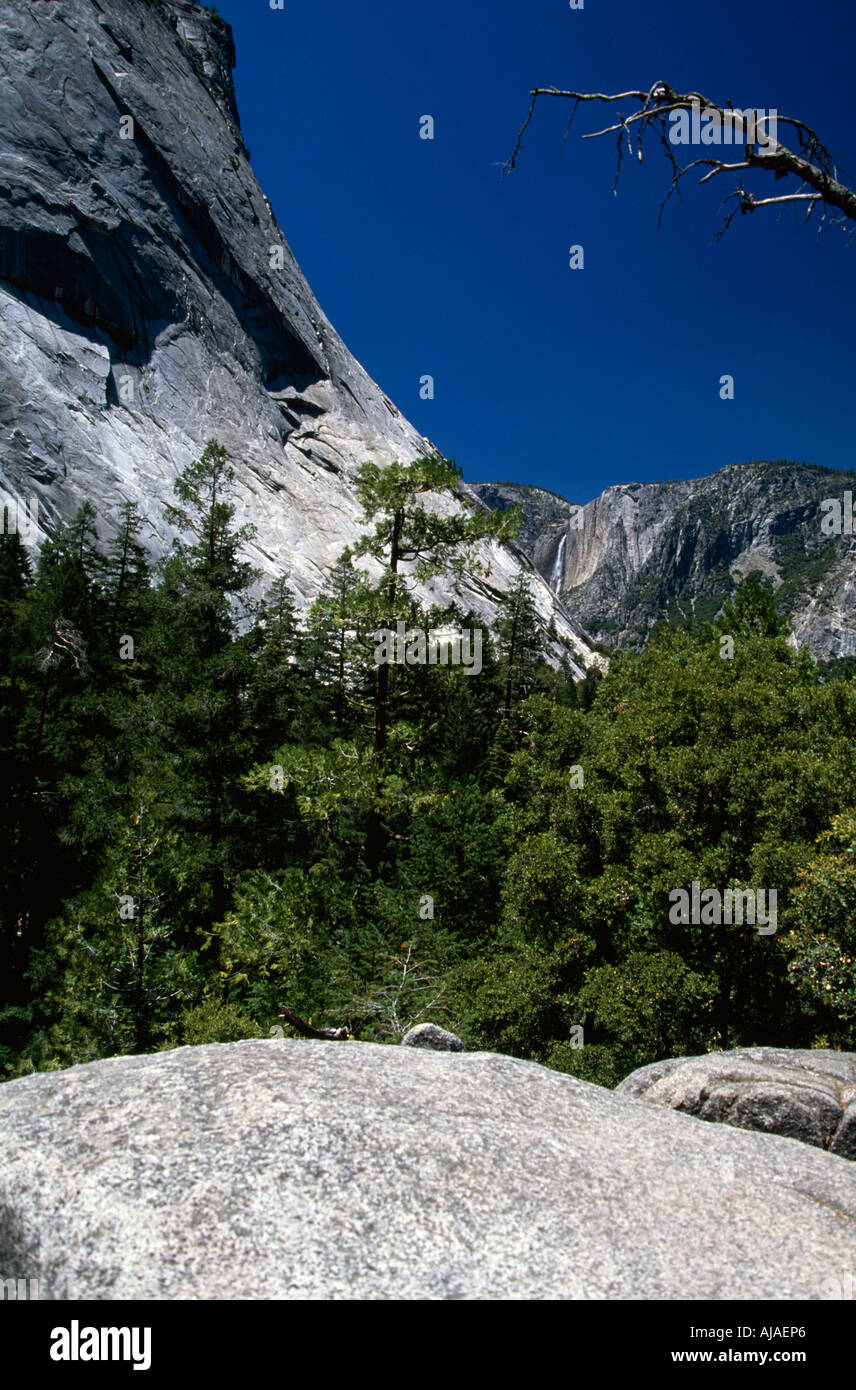 The massive granite rock faces of Yosemite Valley Sierra Nevada mountains California USA Stock Photo