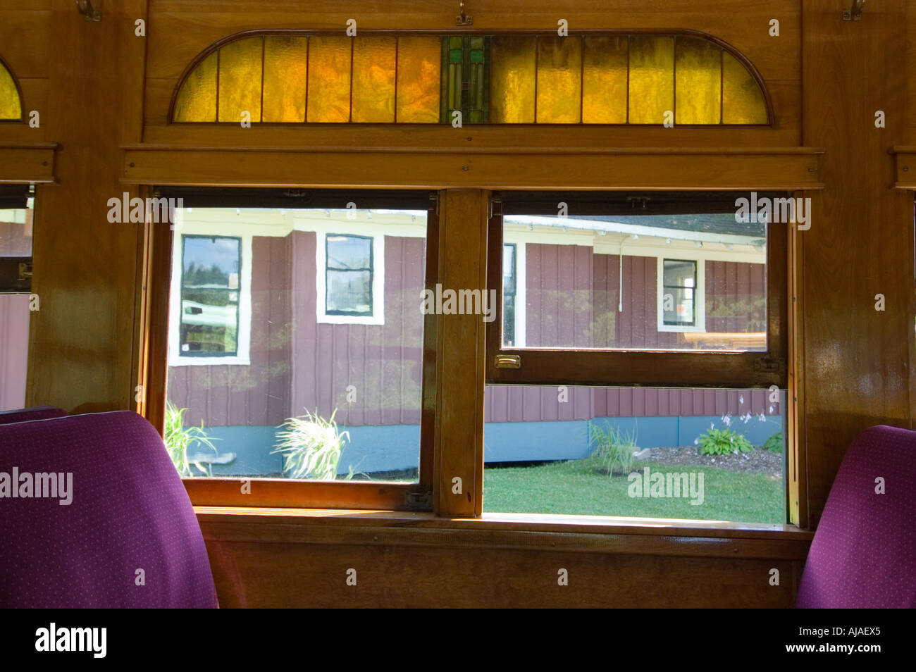 A window on an old electric luxury train Stock Photo - Alamy