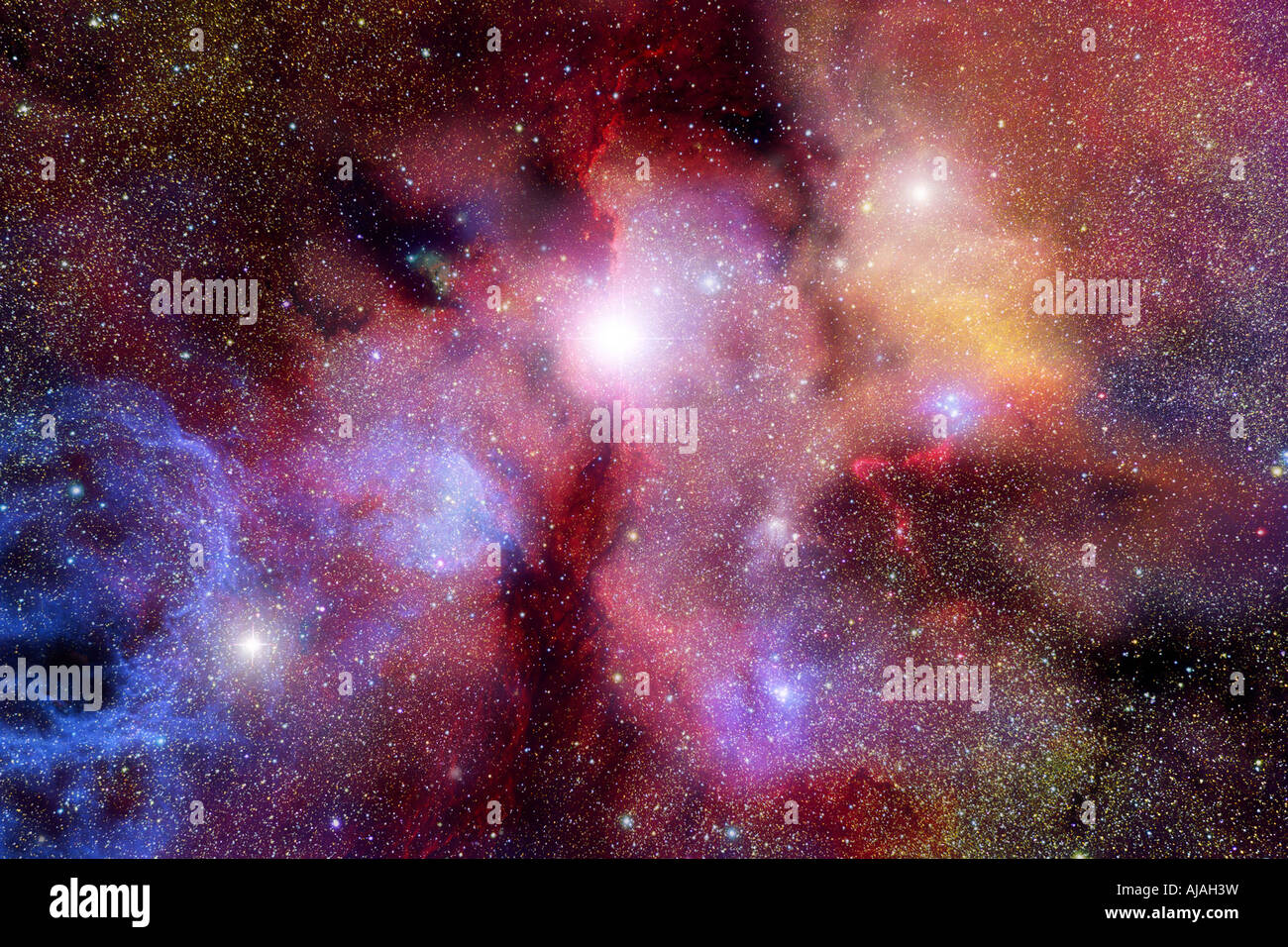 Very realistic stellar field with red nebulae Stock Photo