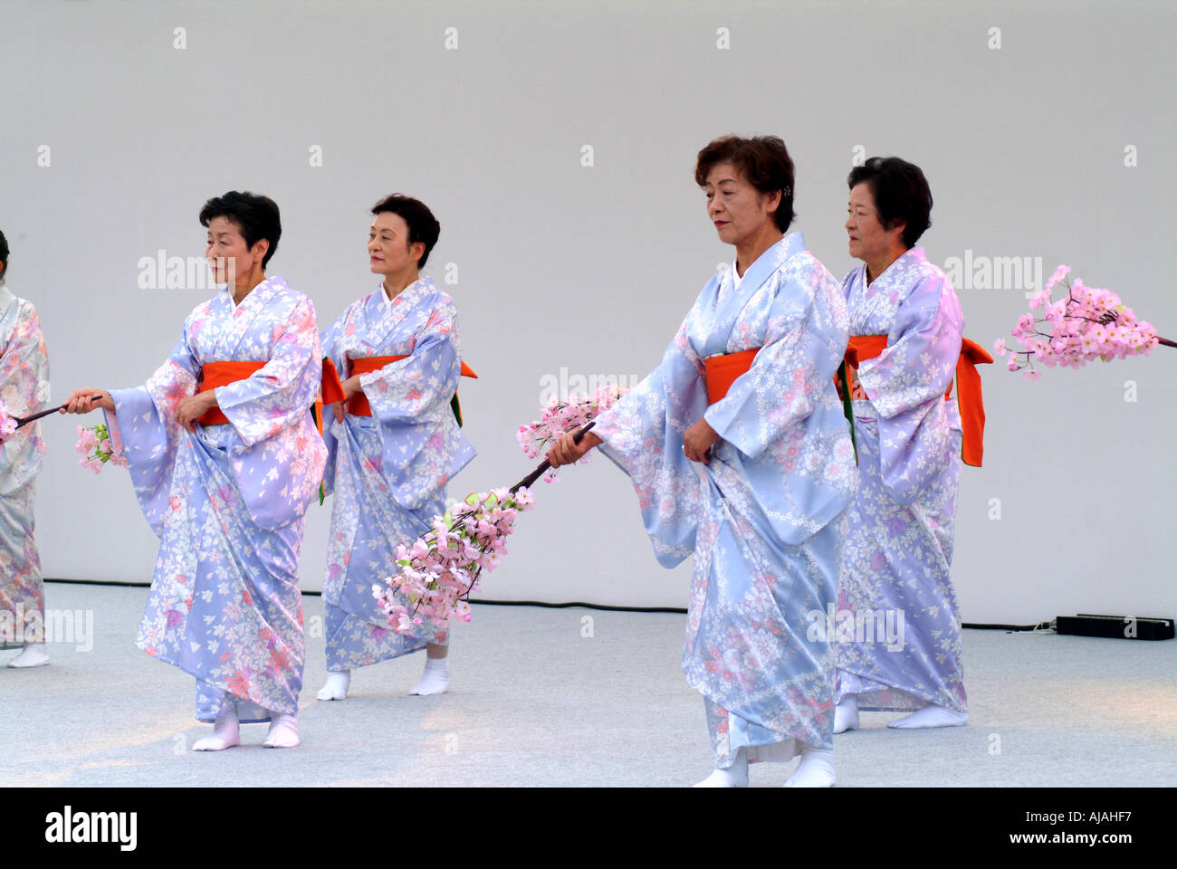 Japanese women Bon Odori dancing Kyoto Japan Stock Photo