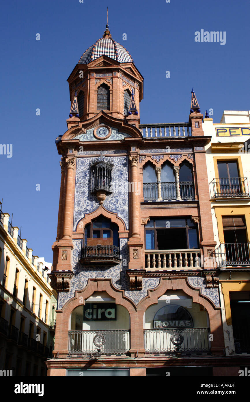 Building facade at Plaza Jesus de la Pasion Santa Cruz district Seville Stock Photo